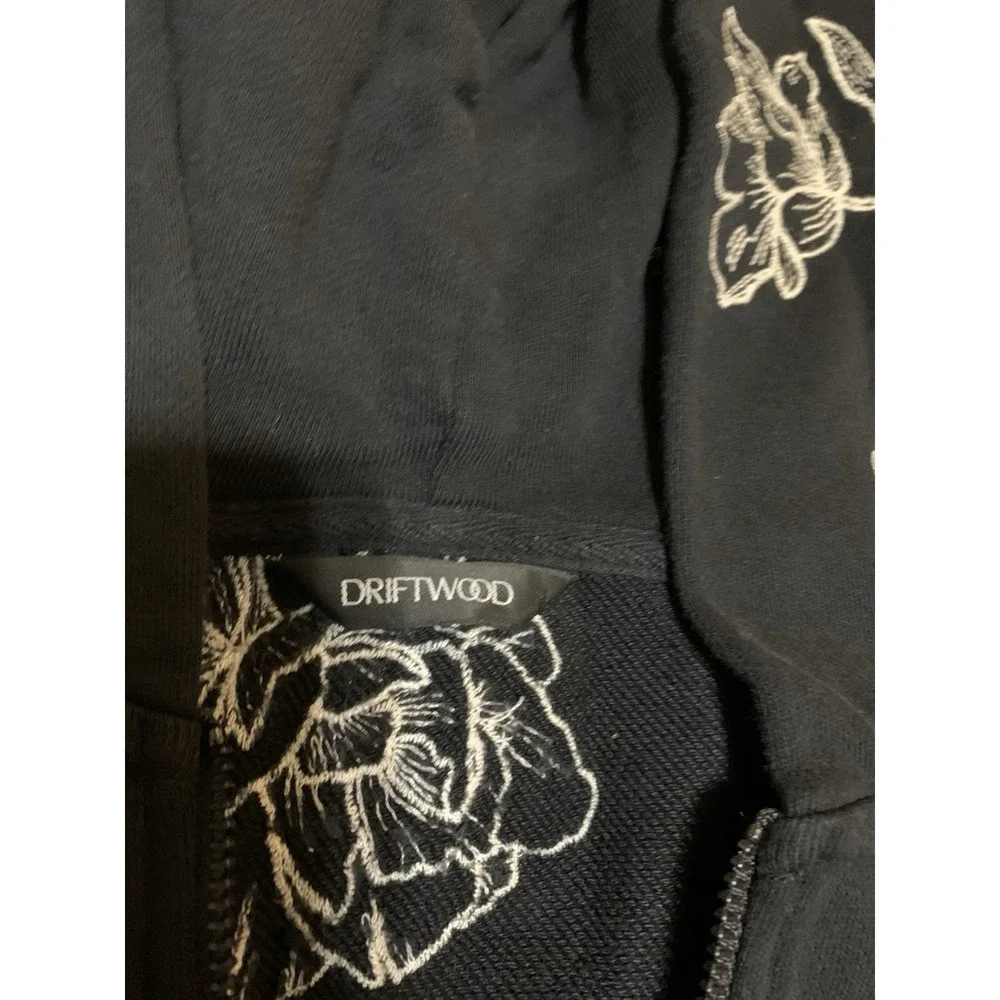 Driftwood Floral Embroidered Ivory Black Oversized Hoodie Size Medium